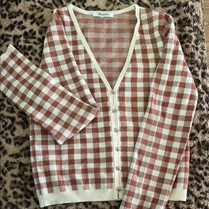 Madewell Gingham Cardigan in Burnt Orange and White